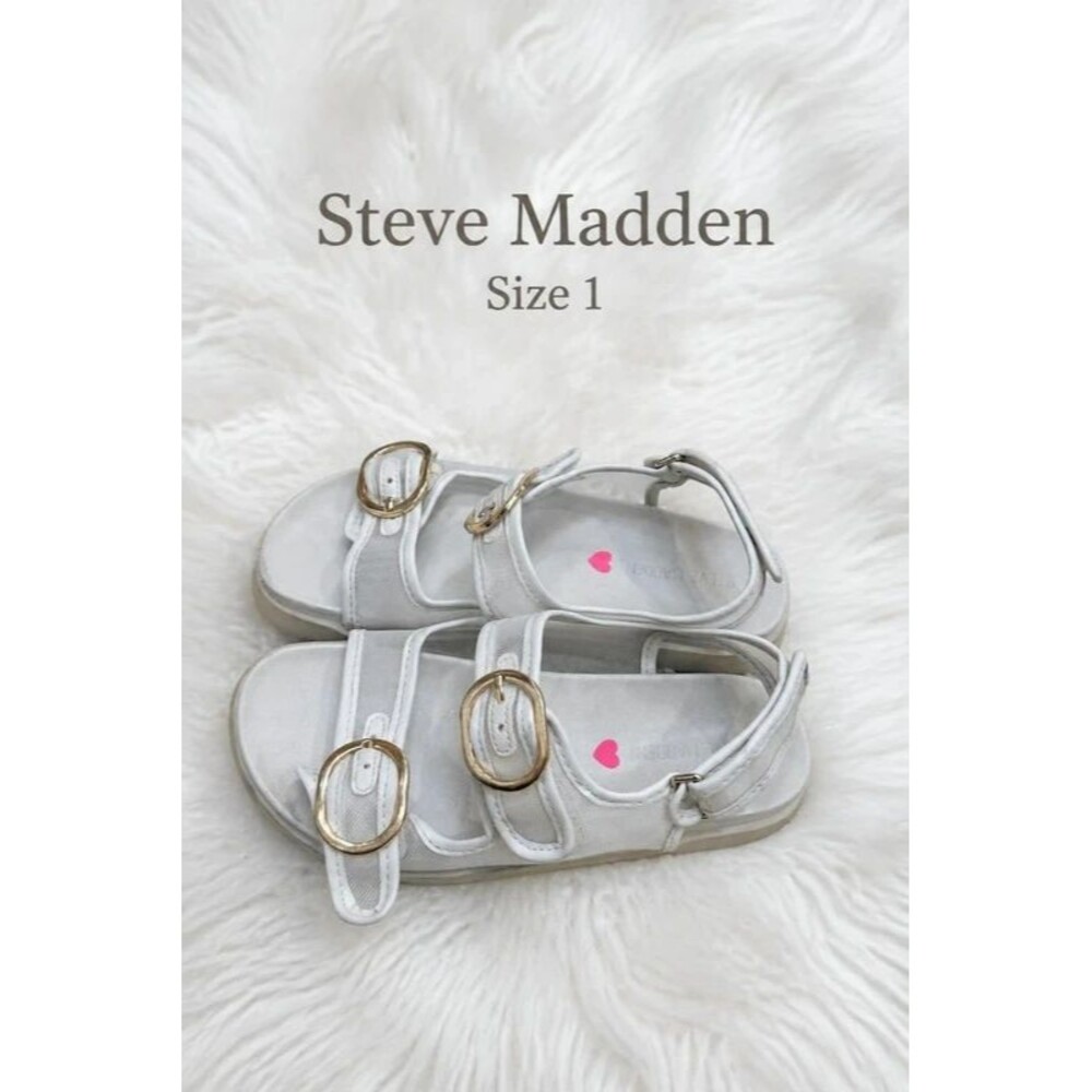Steve Madden Girls White Double Buckle Sandals Size 1